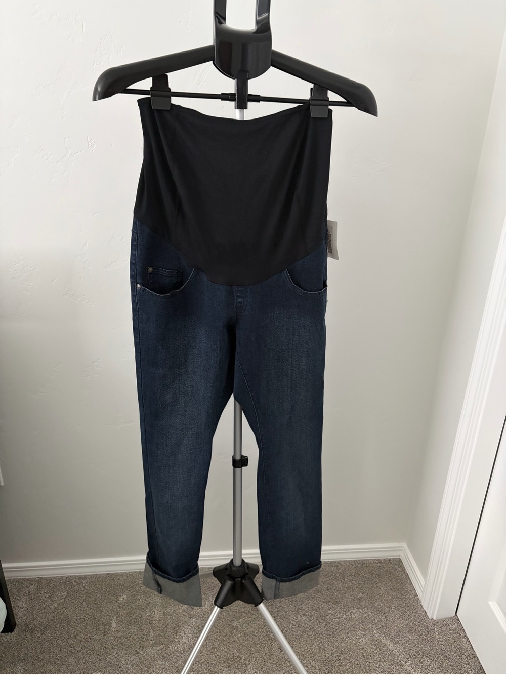 Maternity Dark Blue Denim Pull-On Jeans with Black Belly Panel Size 27